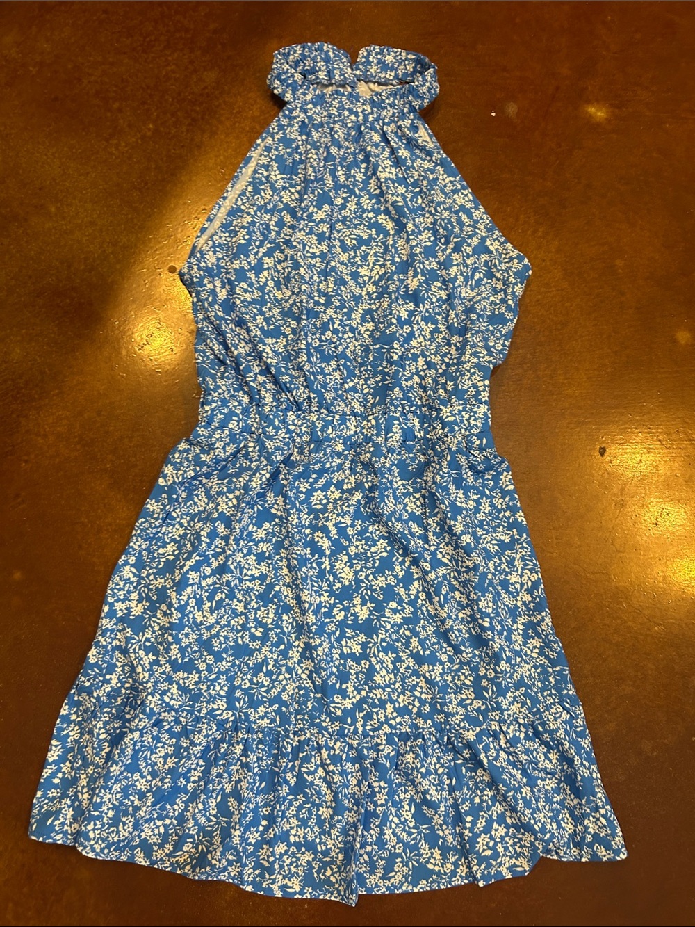 Blue Floral Halter Dress